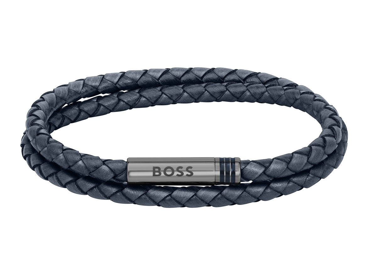 HUGO BOSS JEWELLERY IONIC PLATED GREY STEEL & BLUE LEATHER — Ansicht 1