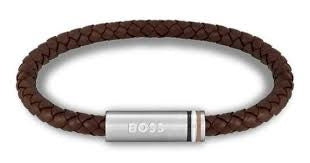 HUGO BOSS JEWELLERY MEN STAINLESS STEEL & BROWN LEATHER Leather Bracelet — Ansicht 1