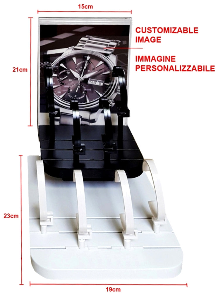 8 WATCHES DISPLAY 2 LEVELS + PHOTO 15X21 + 10 PLASTIC STANDS - LACQUERED WOOD - MADE IN ITALY — Ansicht 1