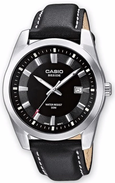 CASIO BESIDE DATE, LEATHER - BLACK — Ansicht 1