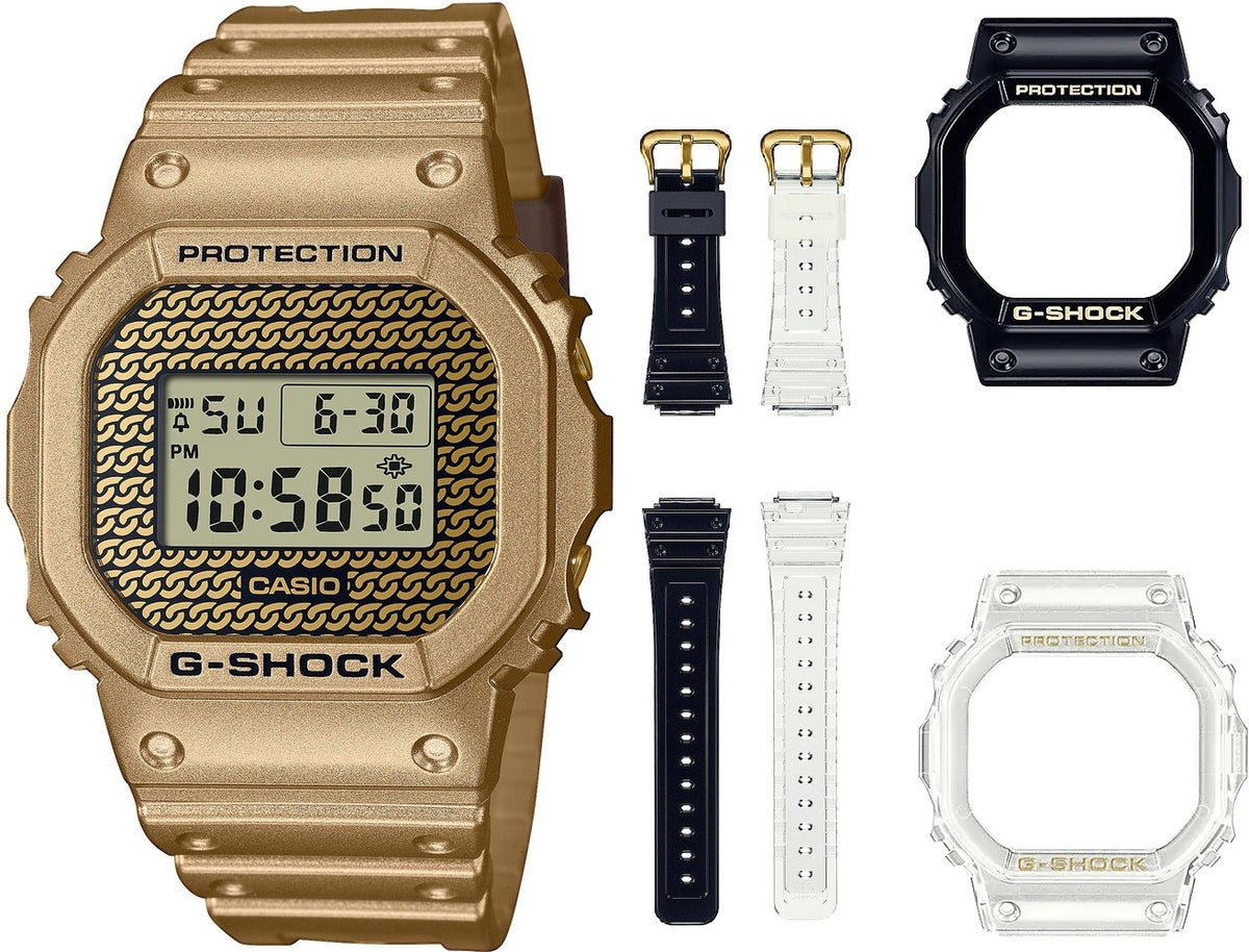 CASIO G-SHOCK THE ORIGIN - GOLD CHAIN Limited Edt. Special Pack + 2 Extra straps + 2 Extra Bezels — Ansicht 1