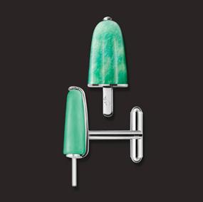 AMBROSINI JEWELS - GEMELLI ARGENTO 925Â° ghiacciolo finitura bianca pietra verde — Ansicht 1