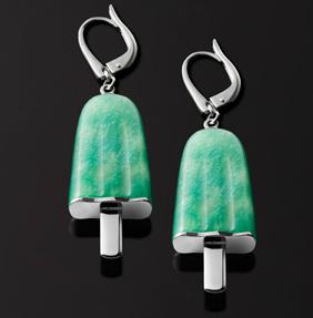AMBROSINI JEWELS - ORECCHINI ARGENTO 925Â° ghiacciolo finitura bianca pietra verde medi (21x14 mm) — Ansicht 1