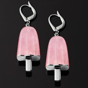 AMBROSINI JEWELS - ORECCHINI ARGENTO 925Â° ghiacciolo finitura bianca pietra rosa medi (21x14 mm) — Ansicht 1