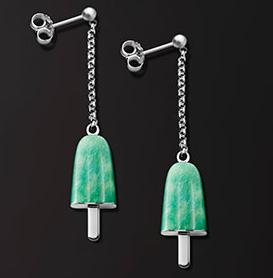 AMBROSINI JEWELS - ORECCHINI ARGENTO 925Â° ghiacciolo finitura bianca pietra verde piccoli (14x8mm) — Ansicht 1