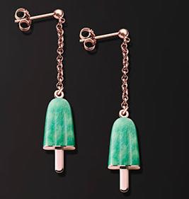 AMBROSINI JEWELS - ORECCHINI ARGENTO 925° ghiacciolo finitura rosé pietra verde piccoli (14x8mm) — Ansicht 1